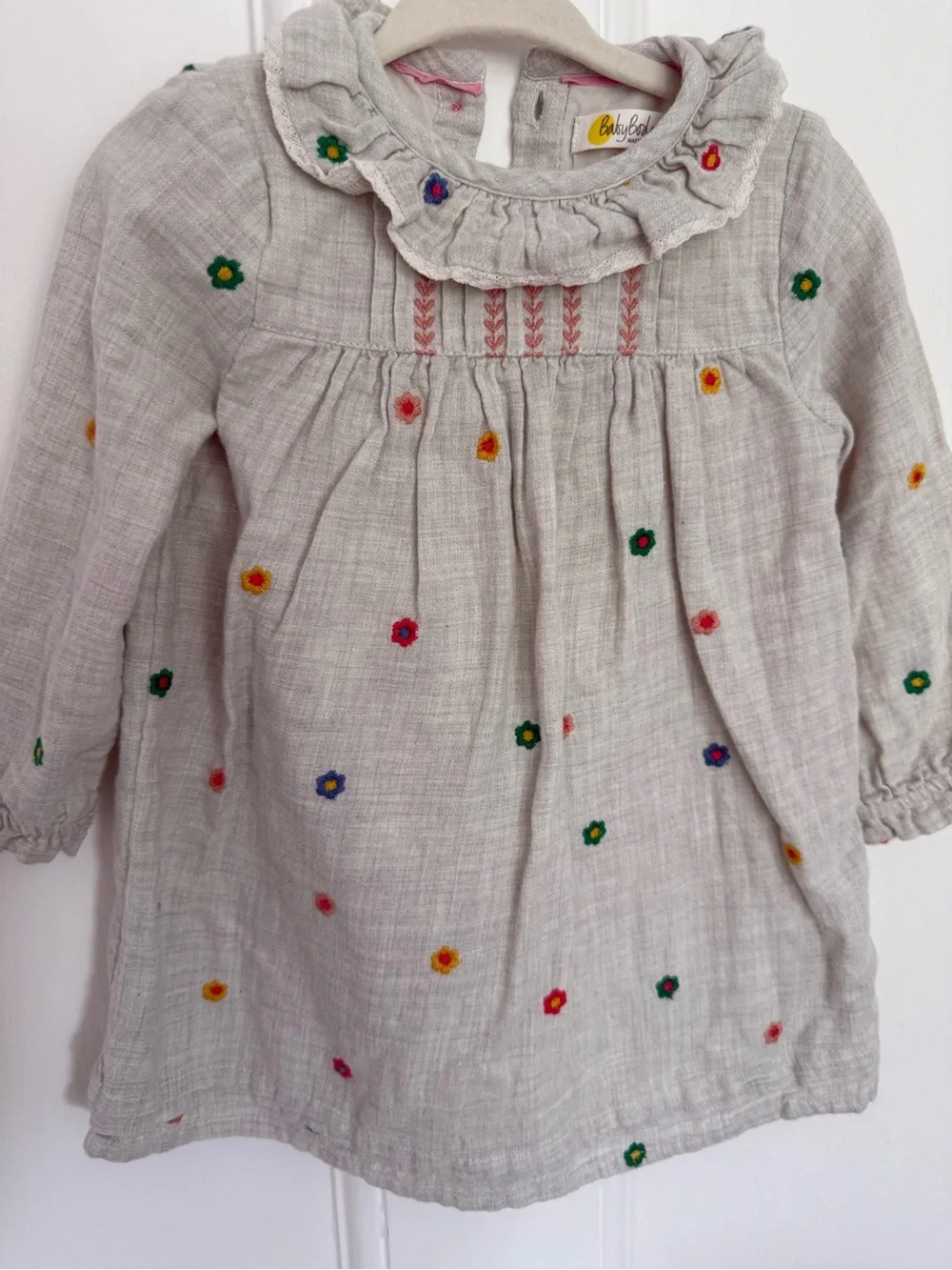 Baby Boden light gray dress with polka dots